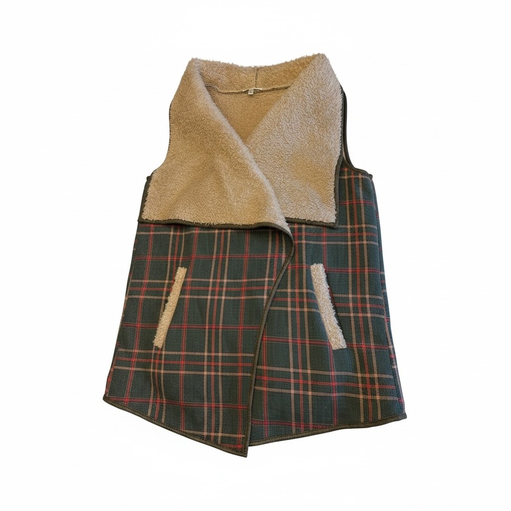 Jodifl Plaid Lauren Look Vest Sherpa Lined Shawl Collar Pockets M